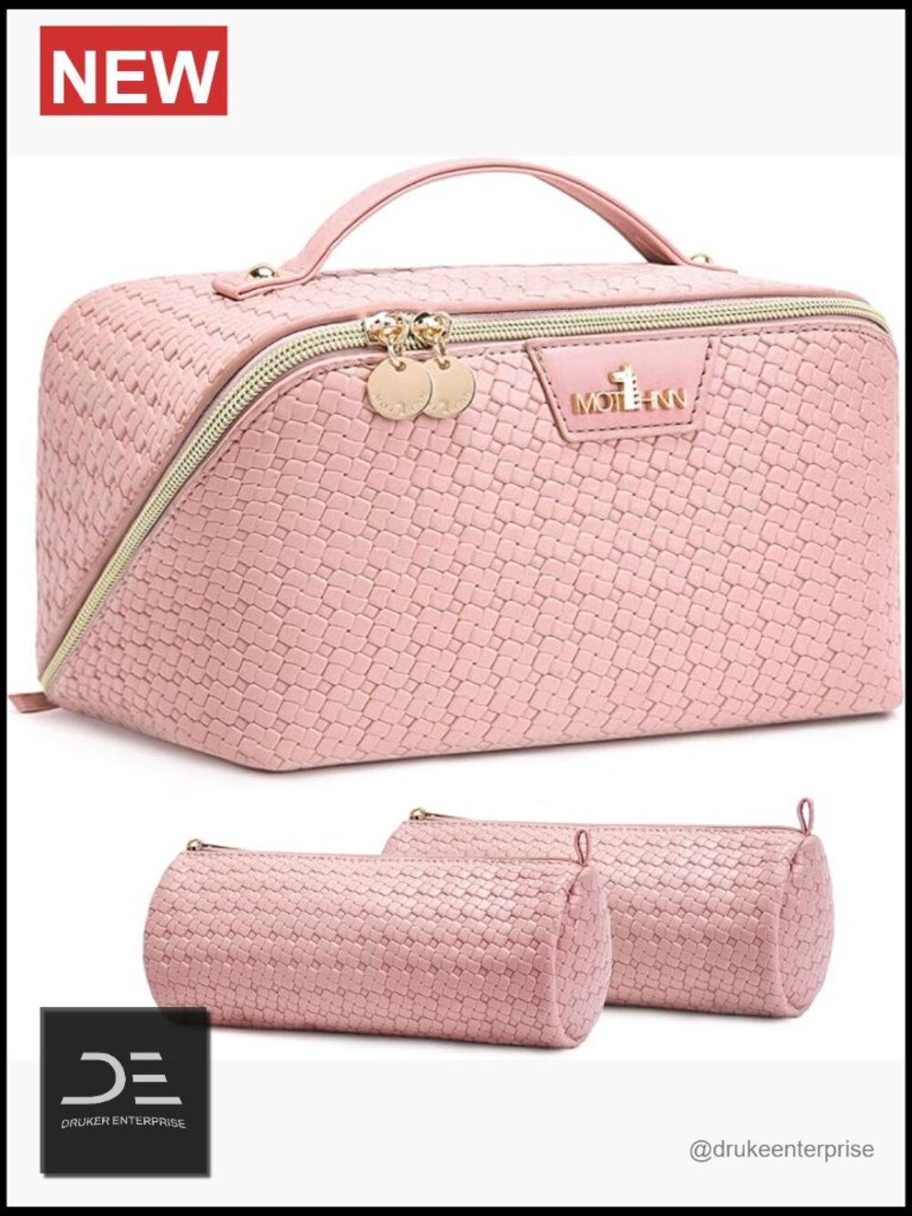 3-Piece Vegan Leather Makeup Bag Set - Large Capacity Flat Open Toiletry
